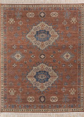  red and orange wool hand knotted Rug