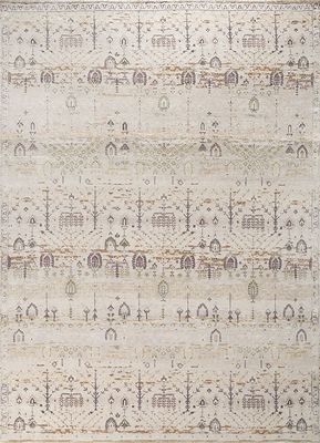  ivory wool and silk hand knotted Rug