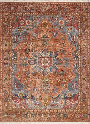  red and orange afghan wool hand knotted Rug