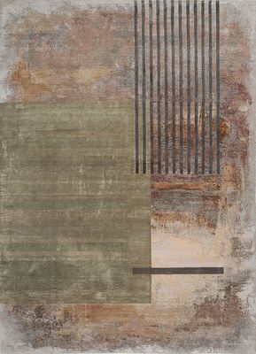  grey and black wool and bamboo silk hand knotted Rug