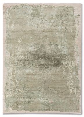  green wool and bamboo silk hand knotted Rug