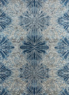  blue wool and bamboo silk hand knotted Rug