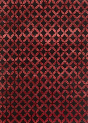  red and orange wool and bamboo silk hand knotted Rug