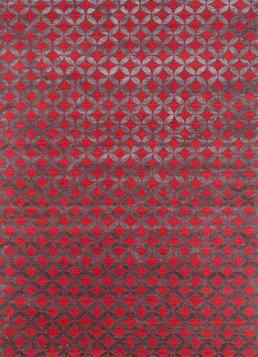  red and orange wool and bamboo silk hand knotted Rug