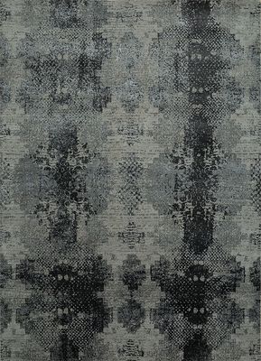  grey and black wool and bamboo silk hand knotted Rug