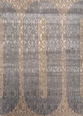  grey and black wool and bamboo silk hand knotted Rug