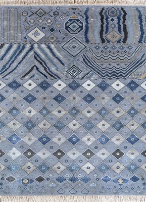 neela galicha blue wool and bamboo silk hand knotted Rug