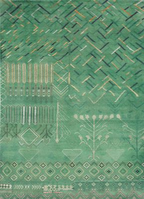 jalmahal green wool and bamboo silk hand knotted Rug