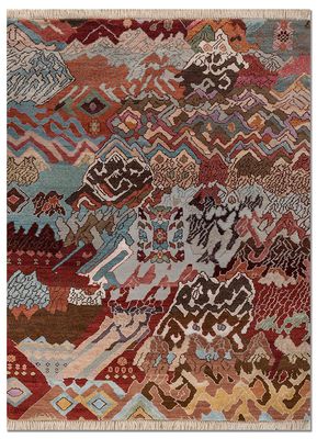 red and orange wool and bamboo silk hand knotted Rug
