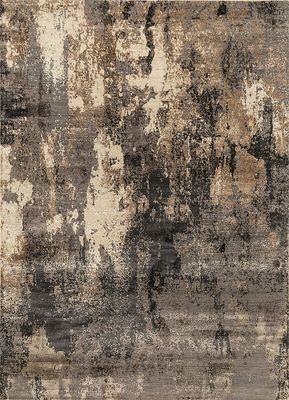  beige and brown wool and bamboo silk hand knotted Rug