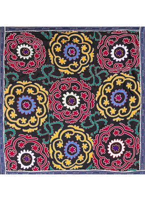 embroidered suzani fabric grey and black cotton hand loom Rug