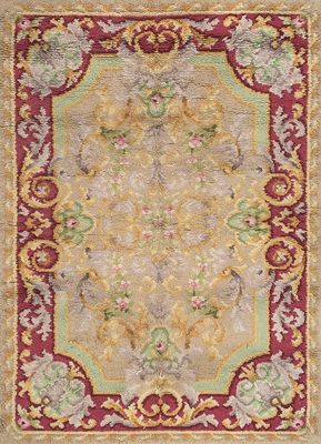 european (c.1950) pink and purple wool hand knotted Rug