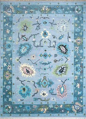  blue wool hand knotted Rug