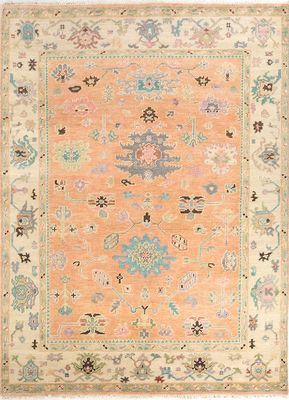  red and orange wool hand knotted Rug