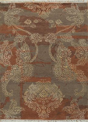  red and orange wool and silk hand knotted Rug