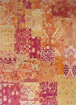  red and orange wool and silk hand knotted Rug