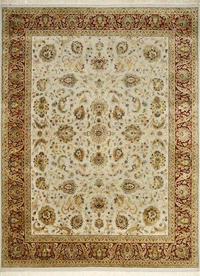  ivory wool and silk hand knotted Rug