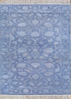  blue wool and silk hand knotted Rug