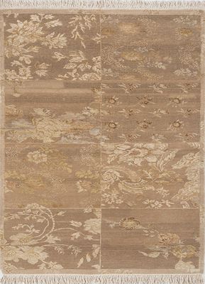  beige and brown wool and silk hand knotted Rug