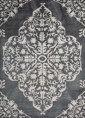  grey and black wool and viscose hand knotted Rug