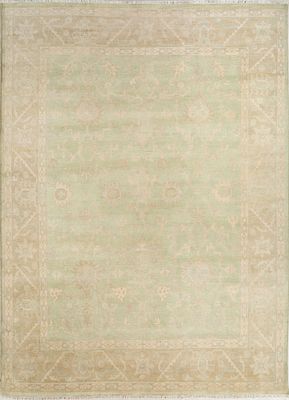  green wool and viscose hand knotted Rug