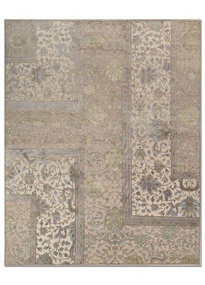  ivory wool and silk hand knotted Rug
