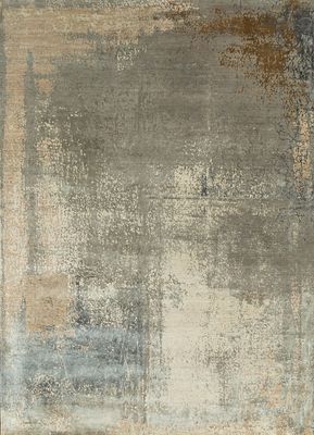  beige and brown wool and bamboo silk hand knotted Rug