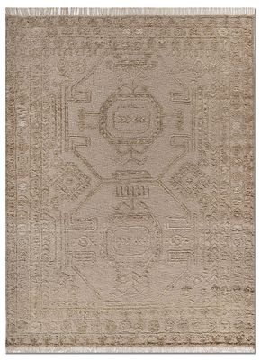 beige and brown wool hand knotted Rug