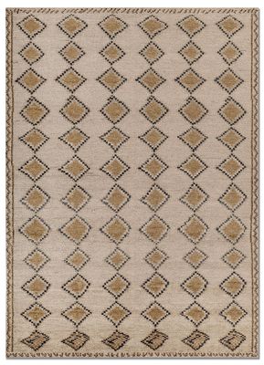  beige and brown wool hand knotted Rug