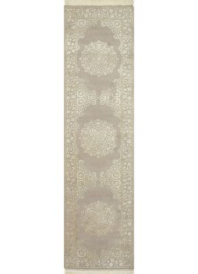  grey and black wool and silk hand knotted Rug