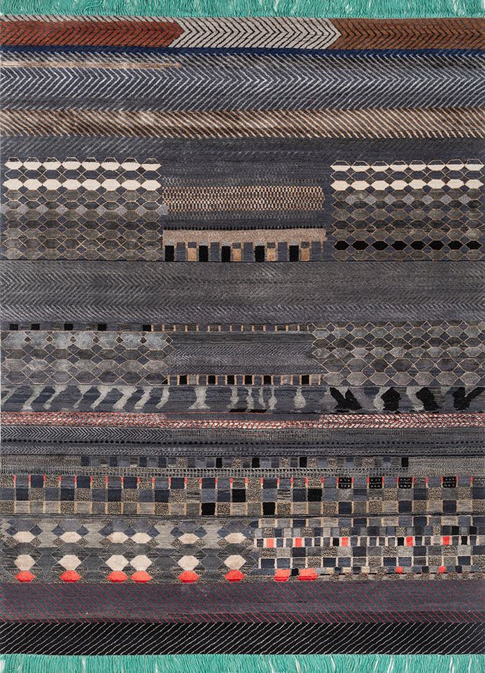 Manchaha Grey & Black Hand Knotted Wool & Bamboo Silk Rugs - Les-1787 - Jaipur Rugs US