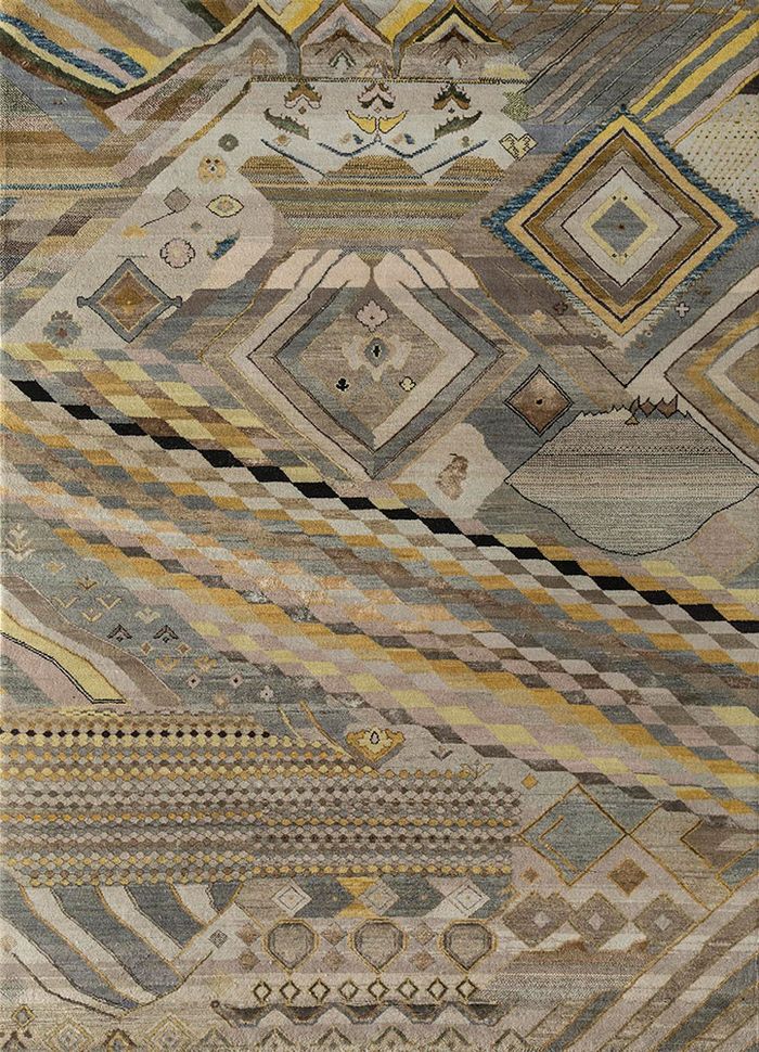 Manchaha Grey & Black Hand Knotted Wool & Bamboo Silk Rugs - Les-828 - Jaipur Rugs UK