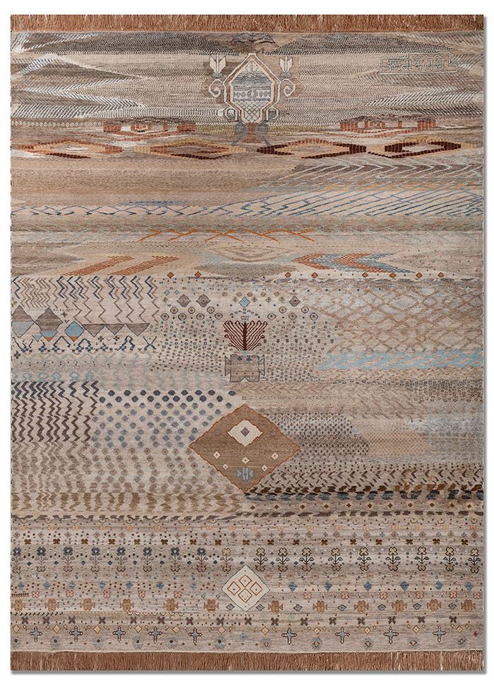 Freedom Manchaha Beige & Brown Hand Knotted Wool & Silk Rugs - Lub