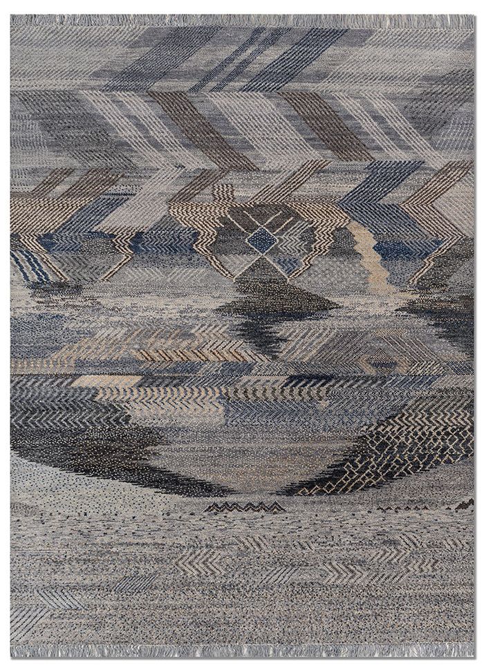 Kavi X Manchaha Grey & Black Hand Knotted Wool Rugs - Lxrm-3003