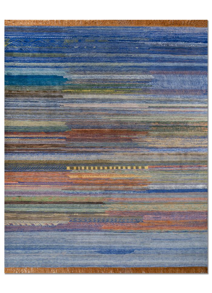 Kavi X Manchaha Blue Hand Knotted Wool & Bamboo Silk Rugs - Lxrm