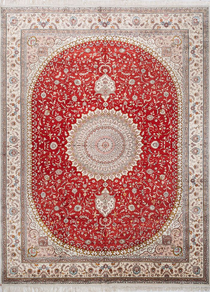 Gulmarg Red & Orange Hand Knotted Silk Rugs - Pae-5991 - Jaipur Rugs US