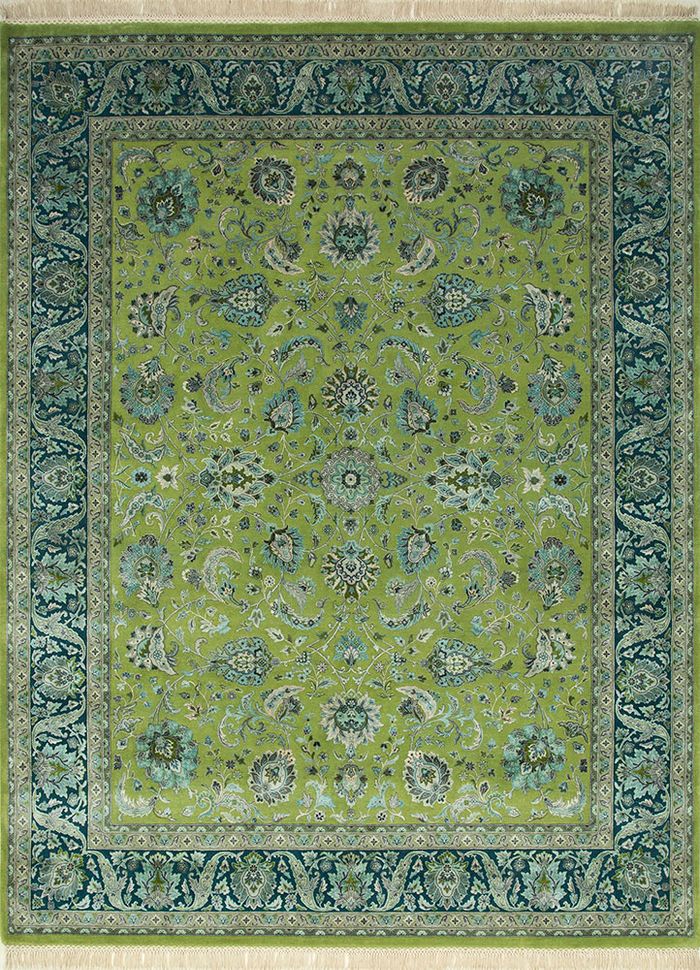 キラキラグリーンガラパイlumpy Aurora Green Hand Knotted Wool & Silk Rugs - Qnq-10 - Jaipur Rugs US