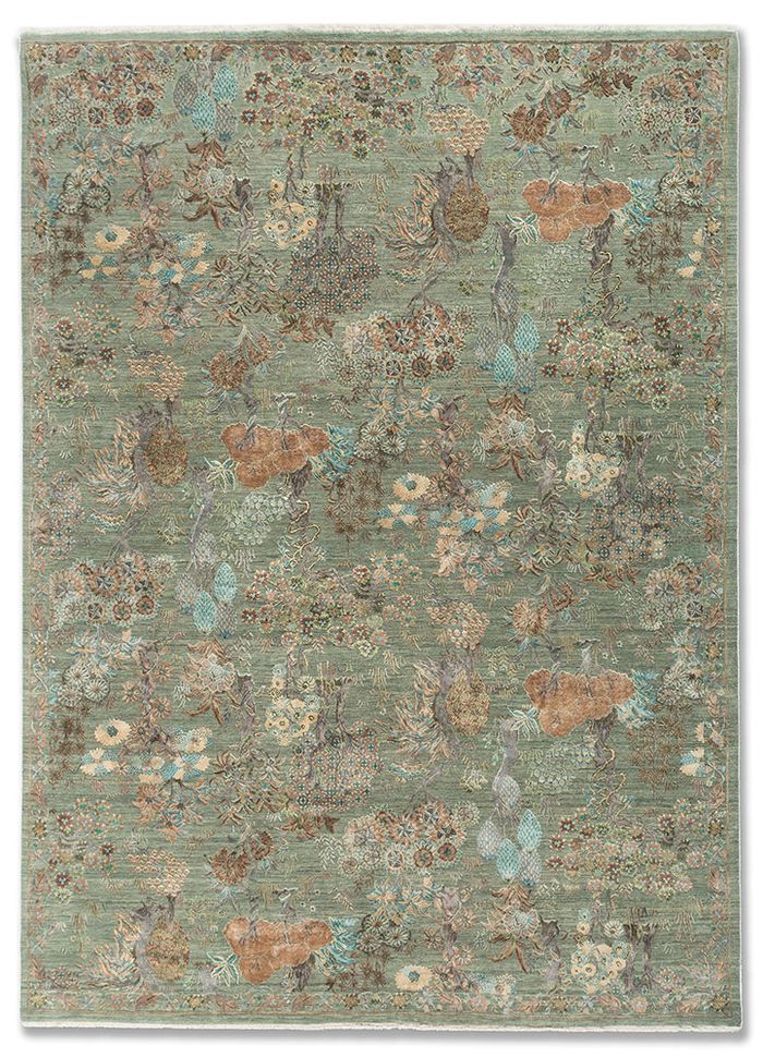 GREENGREEN ラキドロトレカ Far East Green Hand Knotted Wool & Silk Rugs - Slr-13009 - Jaipur