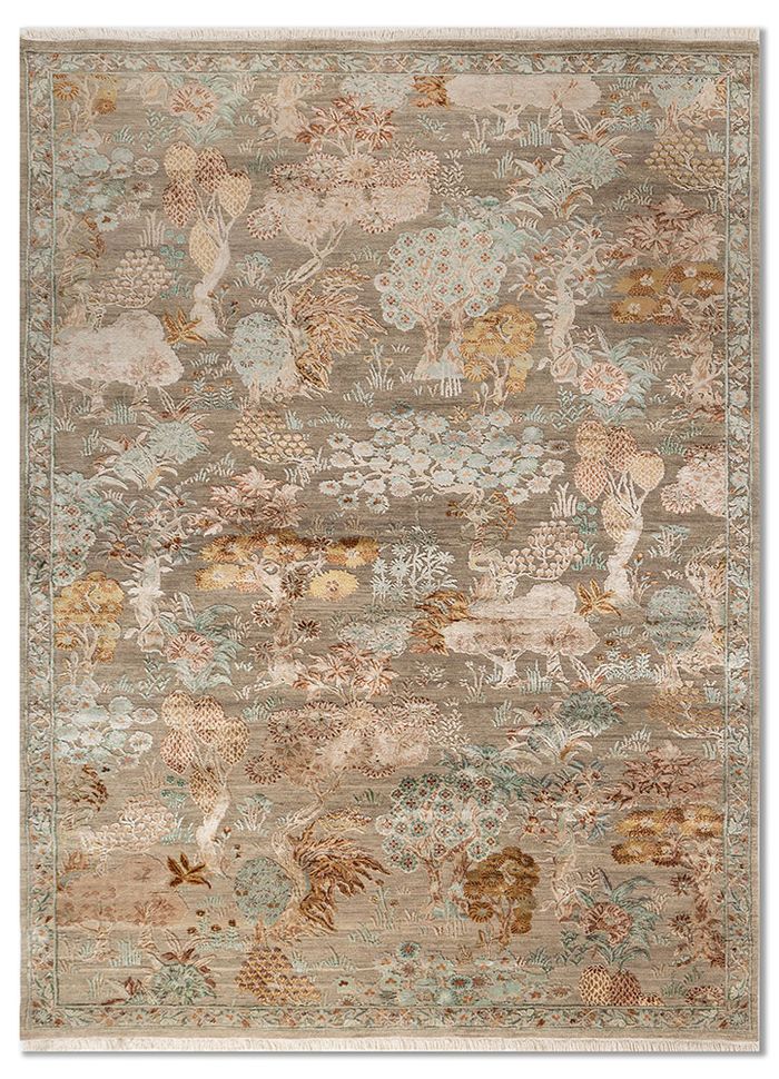 Aurora Beige & Brown Hand Knotted Wool & Silk Rugs - Slr-13009(Cs