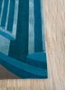 linear blue wool and viscose hand tufted Rug - Corner