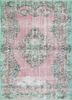 vintage green wool hand knotted Rug - HeadShot