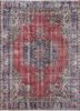 vintage red and orange wool hand knotted Rug - HeadShot