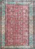 vintage red and orange wool hand knotted Rug - HeadShot