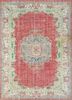 vintage red and orange wool hand knotted Rug - HeadShot