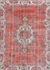vintage red and orange wool hand knotted Rug - HeadShot