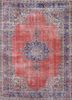 vintage red and orange wool hand knotted Rug - HeadShot