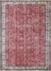 vintage red and orange wool hand knotted Rug - HeadShot