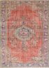 vintage red and orange wool hand knotted Rug - HeadShot