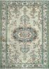 vintage green wool hand knotted Rug - HeadShot