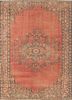 vintage red and orange wool hand knotted Rug - HeadShot